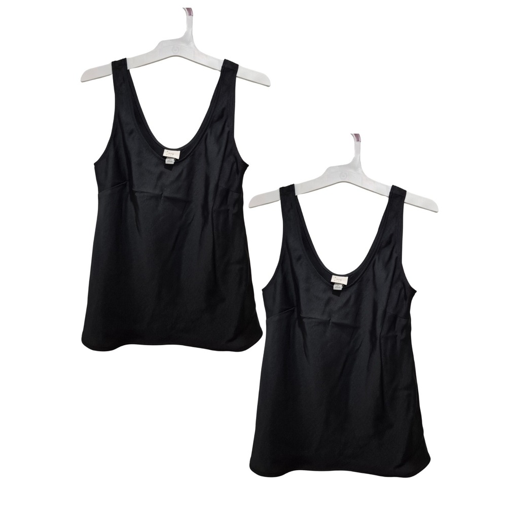 Set of 2 A New‎ Day Black Satin Tank Top XS Sleeveless Casual Basic Layering Top